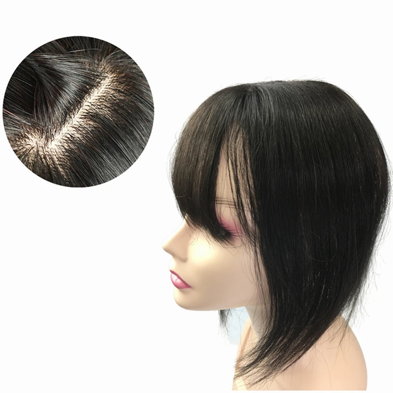 Human Hair Toppers for Women 10x11cm Lace PU Base Toupee Real Human Hair Clips Cover White Bald