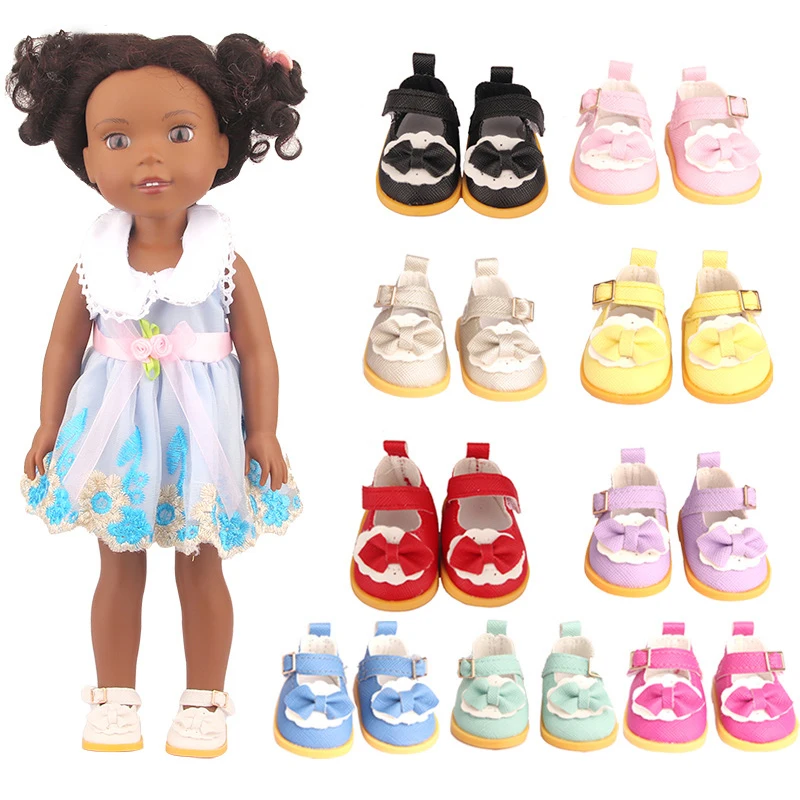 

1Pair Very Cute and Brand New 5cm PU Leather Bow Doil Shoes Boots For 14 Inch American& EXO Doll 1/6 Doll