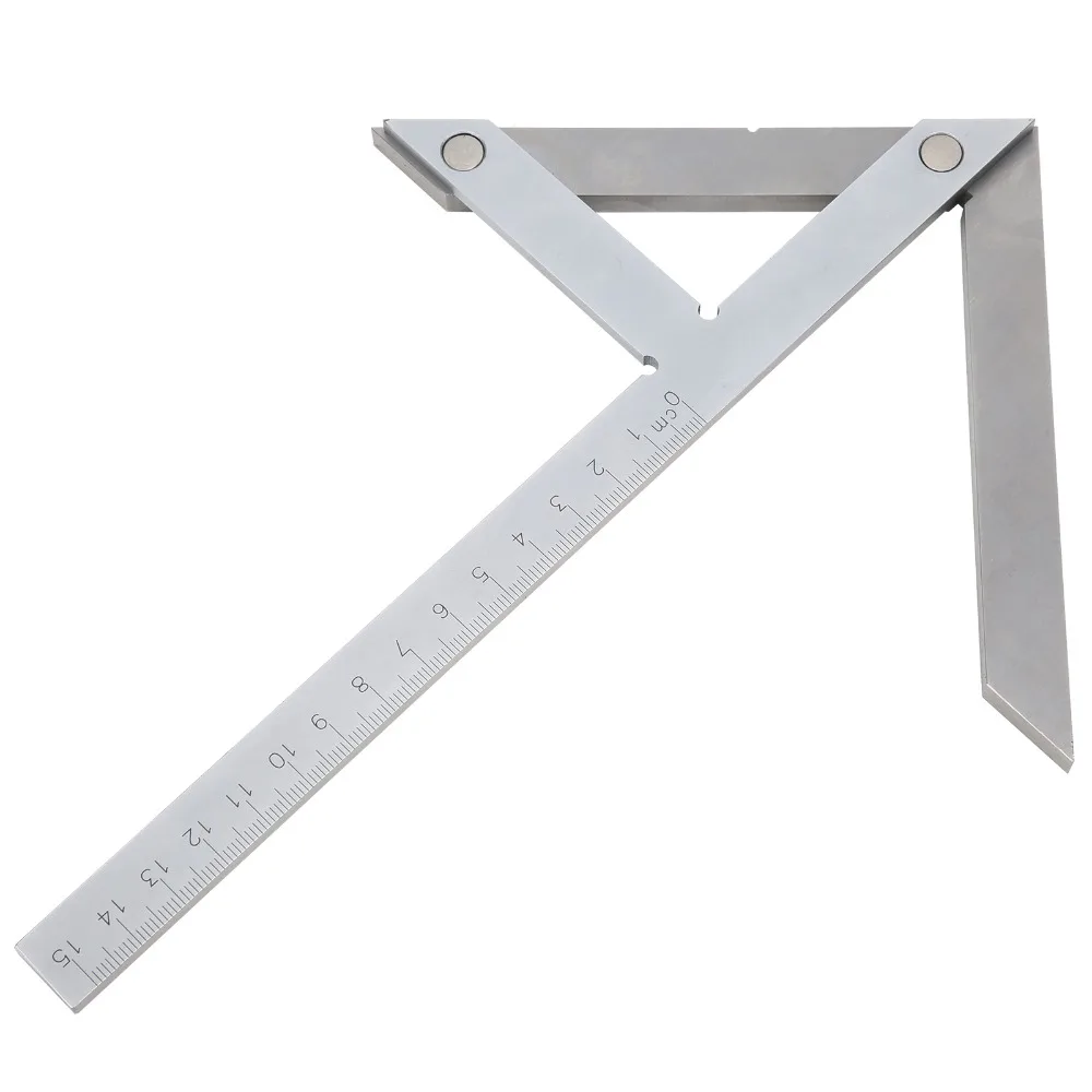 내구성이 뛰어난 탄소강 센터 앵글 게이지 150x130mm 45/90도 센터 마커 눈금자 실버 앵글 게이지 각도기 마킹 레이아웃