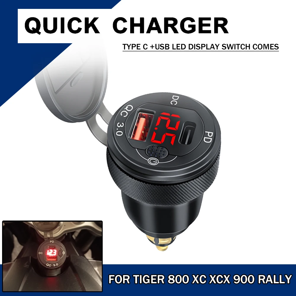 Aluminium USB Charger PD Type-C QC 3.0 Quick Charge Adapter Waterproof For Tiger 800 XCX XC 2020 Explorer 1200 Tiger 900 Rally for tiger 900 2020 gps motorcycle mobile phone navigation bracket tiger 900 gt pro tiger 900 rally tiger 900 rally pro