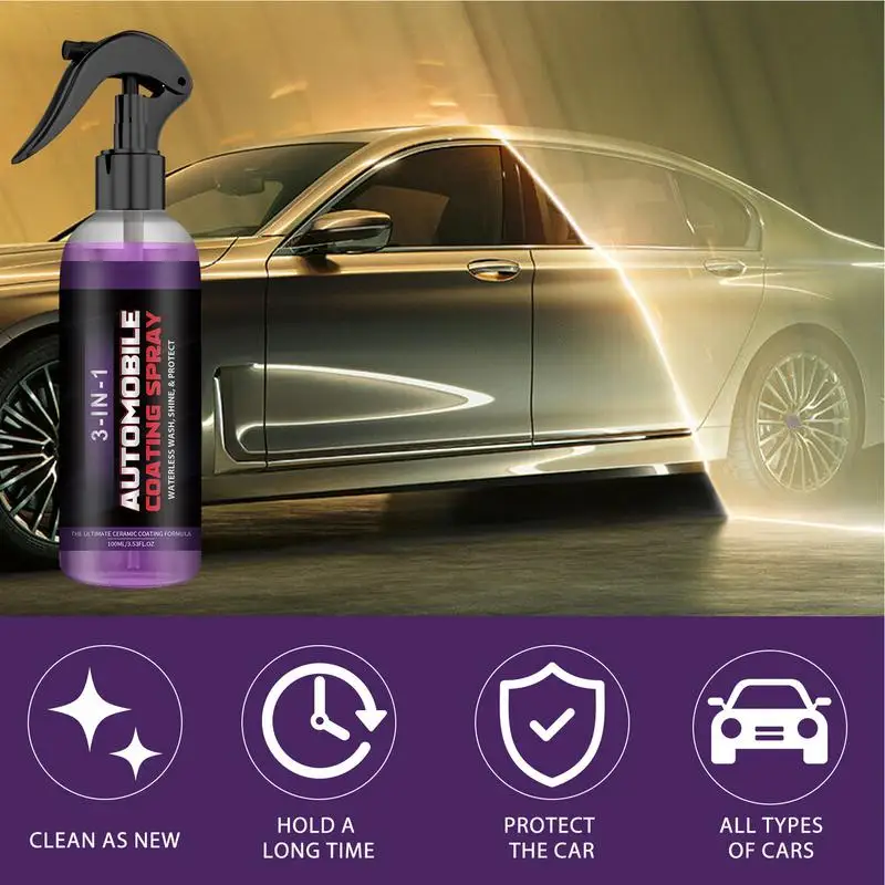 

3 In 1 High Protection Car Ceramic Coating Spray 100ml Auto Nano Hydrophobic Layer Polishing Agent Waterless Car Wash Agent