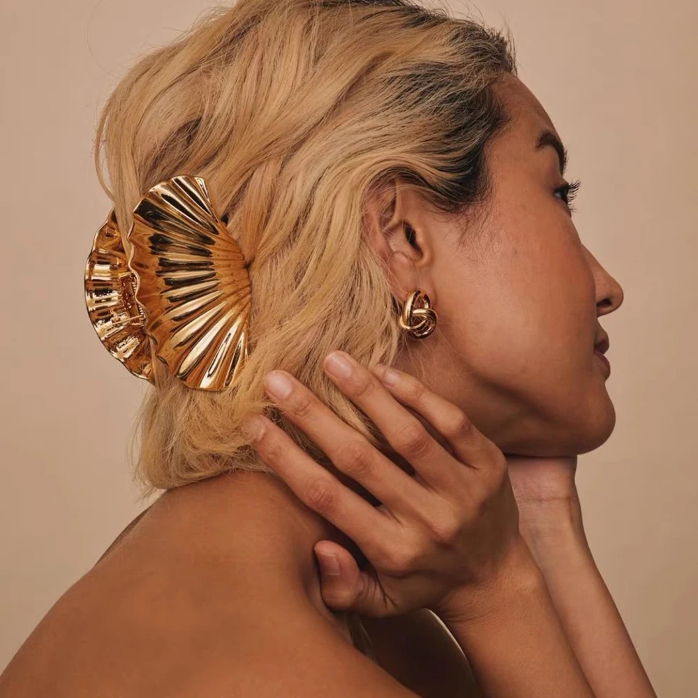 9.5cm Alloy Shell Gripper Hair Claw For Women Elegant Golden Hairpin Hair Crab French Holiday Bohemia Hairpin Clamps Headwear