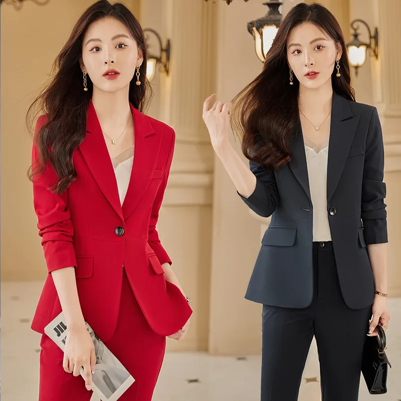 

High-Grade Red Suit Jacket for Women Spring and Autumn2024New Internet Celebrity Goddess Temperament Two-Piece Set for Business