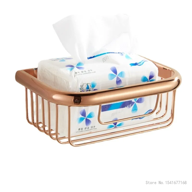 Golden Paper Towel Basket, Creative Bathroom Tissue Box, European Antique Copper Rack, Bathroom Accessories, 1Pc