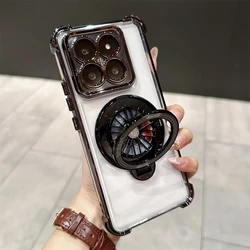 Luxury Plating Magnetic Shockproof Phone Case with Stand and Glass Lens Protection - Xiaomi 14Pro (Black)