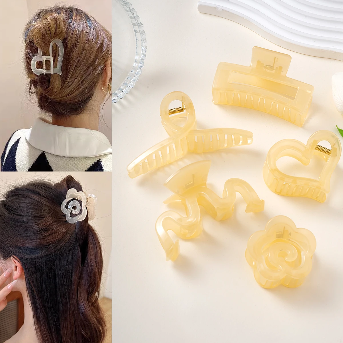 5 Teile/satz Frauen Mädchen Haar Clips Beige Haar Klaue Krabben Rutschfeste Haarnadeln Korea Elegante Barrettes Mode Haar Zubehör Geschenke