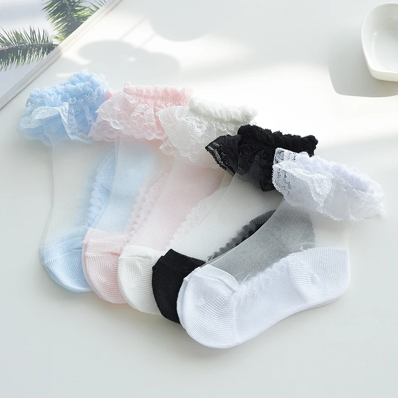 

3 Pairs/Lot Summer Children Silk Socks Baby Girls Infant Thin Flower Sock Breathable Solid Mesh Kids Socks For 2-12 Years