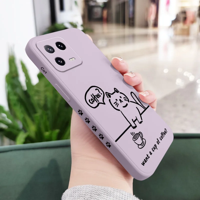 Chic Coffee Cat Liquid Silicone Phone Case Cover
