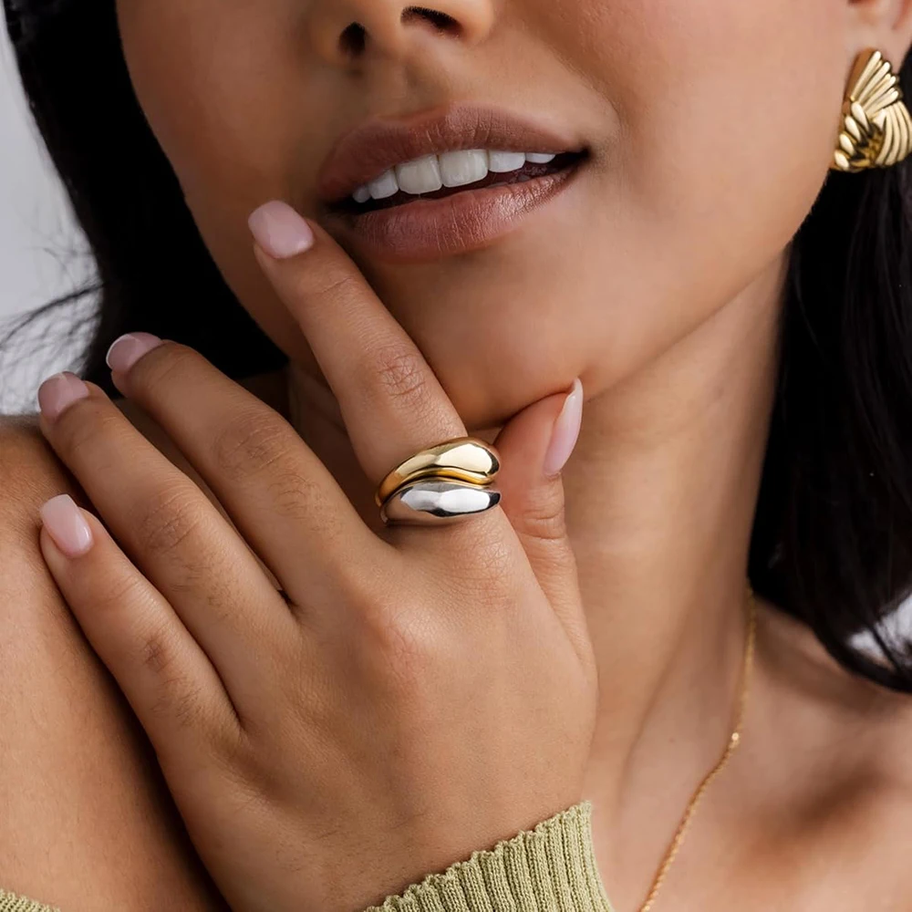 Punk Waterproof Waterdrop Ring Set for Lovers Polished Chunky Twist Dome Water Droplet Rings Couple Retro Jewelry Gift Anillos