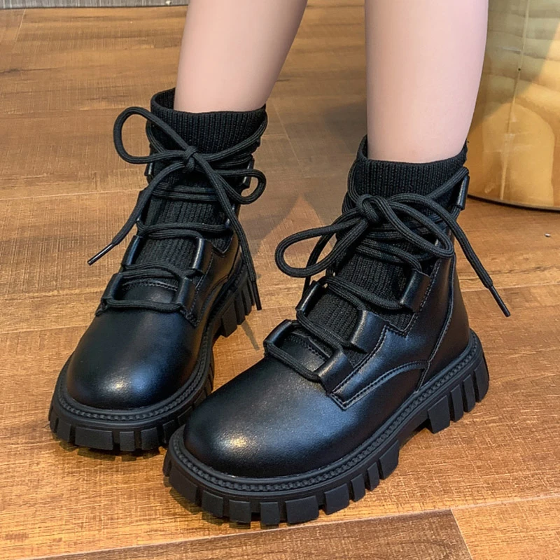 Botines cortos de invierno para zapatos moda con plataforma para niños de 4 10 años, color negro/Beige, envío gratis|Botas| - AliExpress