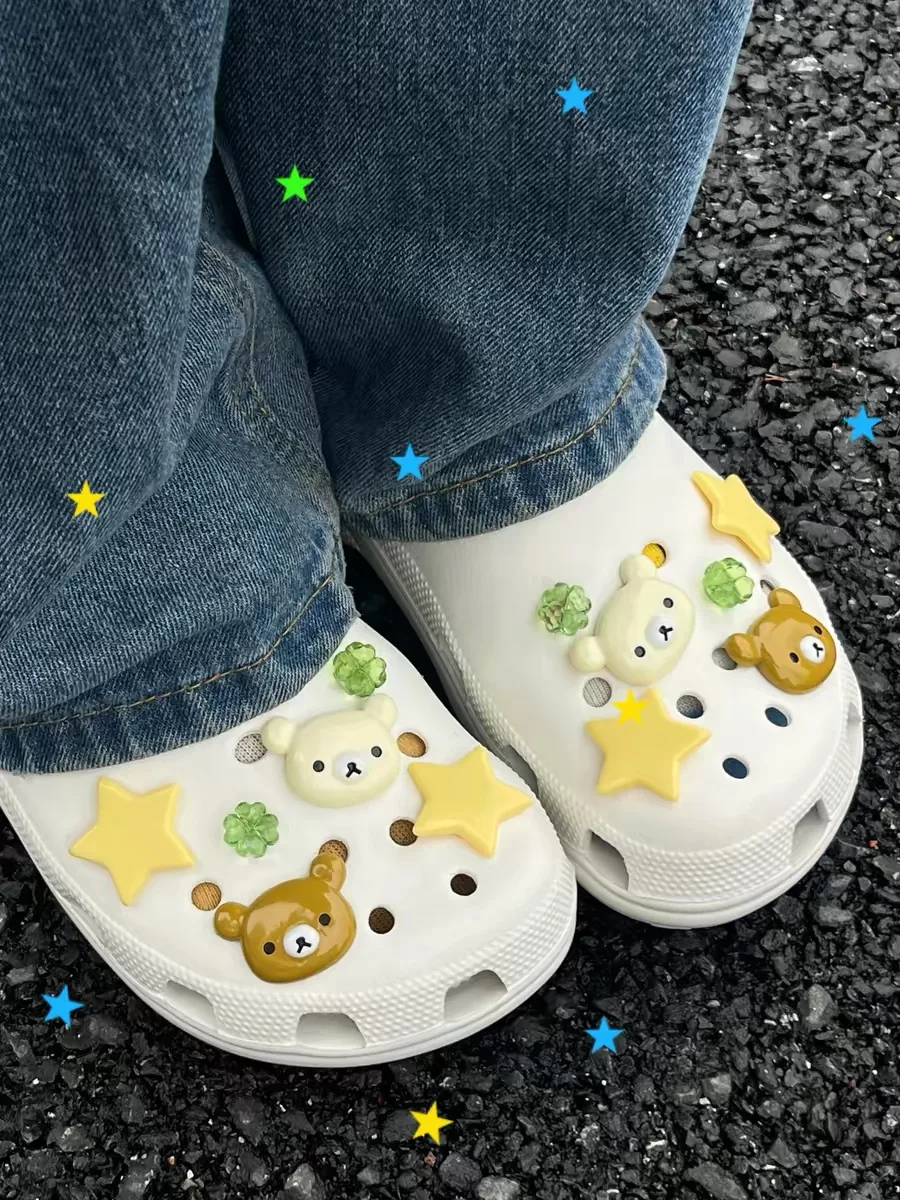 사랑스러운 흰색 & 갈색 곰 신발 참 DIY 샌들, 클로그, 슬리퍼 액세서리 투..