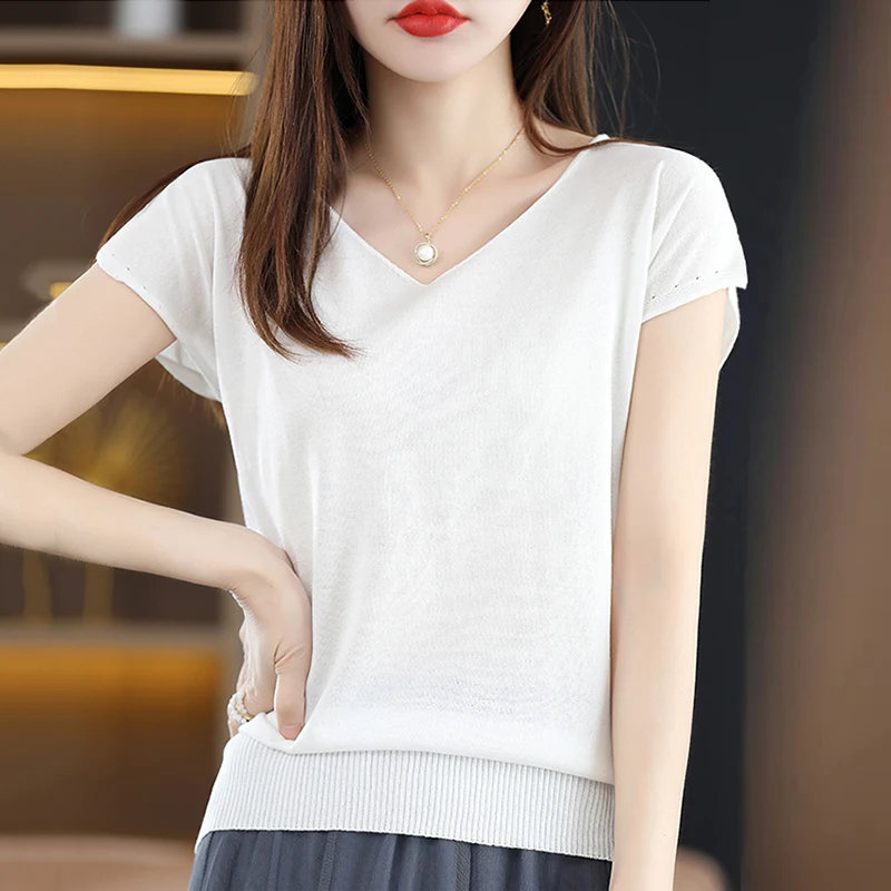 

2023 Woman New Cute Girl Slim Loose Womens Clothing Lady Vest Tanks T-Shirt Ropa Mujer Summer Knitwears Women T Shirt Tees Tops