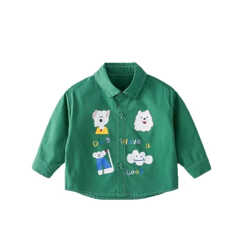 Spring Autumn Children's Long Sleeve Shirt Pure Cotton Printed Cartoon Solid Color Boys Girls Baby Fashionable Top
