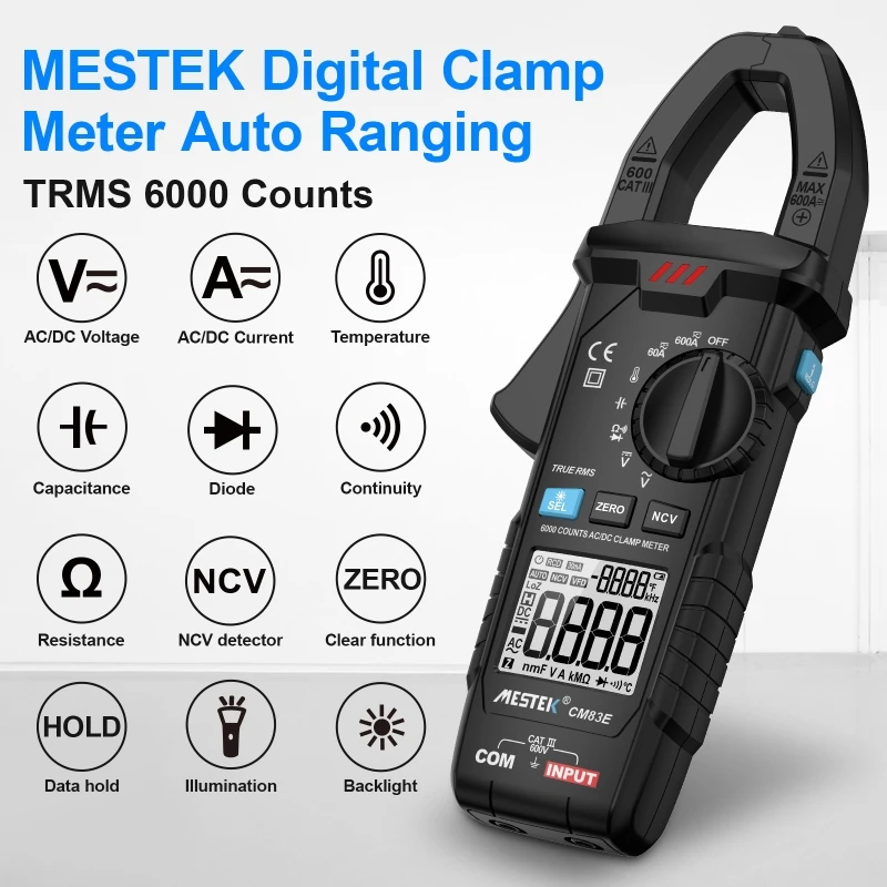 Mestek-AC-DC-Current-Clamp-Multimeter-600A-NCV-Voltage-DC-pliers ...