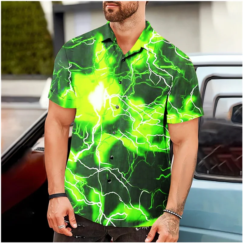 Men's Shirt Summer Hawaiian Shirt Lightning Print Blue Outdoor Street Short Sleeve Clothing Fashionable Street Designer 6 Colors