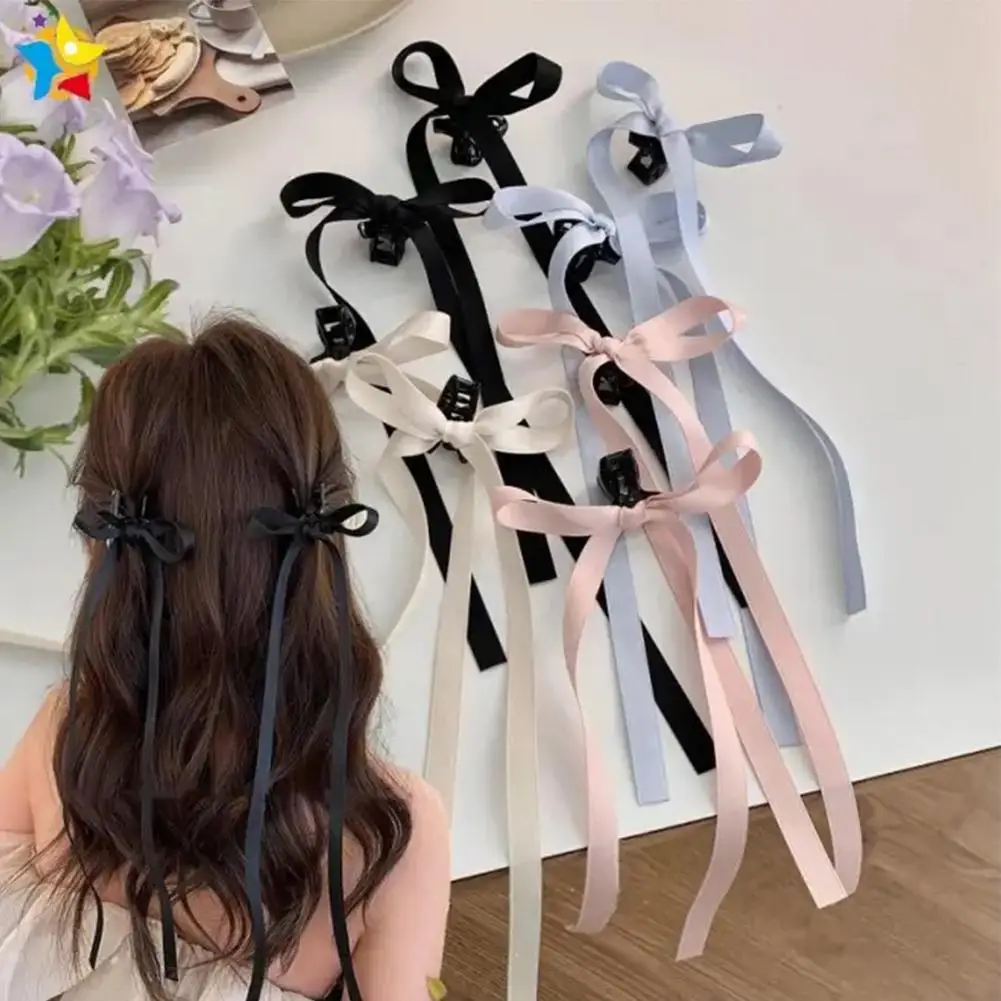 

2pcs Long Ribbon Bow Hair Clip For Women Girls Sweet Cute Fashion Barrettes Ponytail Decoration Headwear Hair Accessories N5J6