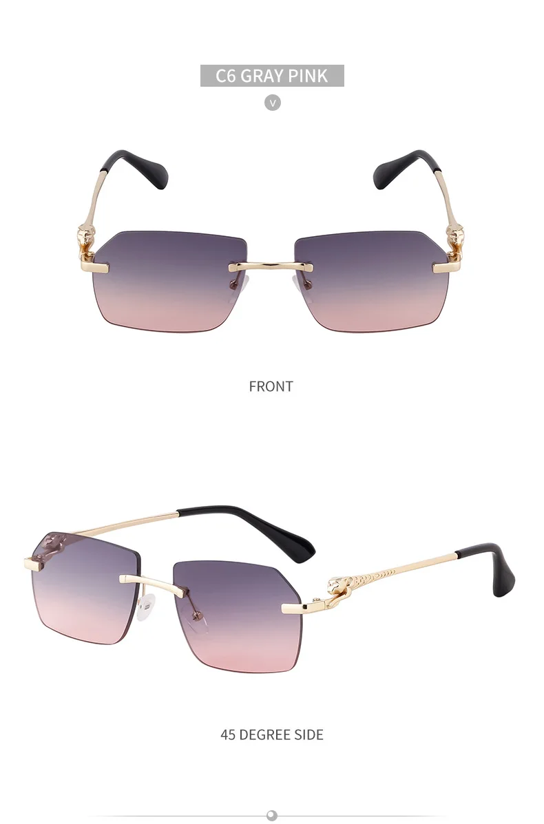 Retro Sonnenbrille Für Herren Quadratisch Randlos Leopard_voghion.com