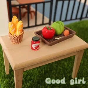 1/12 Dollhouse Simulated Bread Cabbage Tomato Egg Ketchup Kit Dollhouse Kitchen Spoon Basket Tray Dolls House Mini Accessory