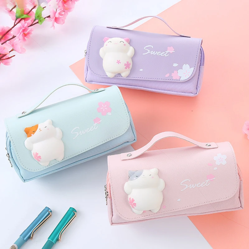 Cute Cat Large Capacity Stress Relieving Pencil Case Big Pencil
