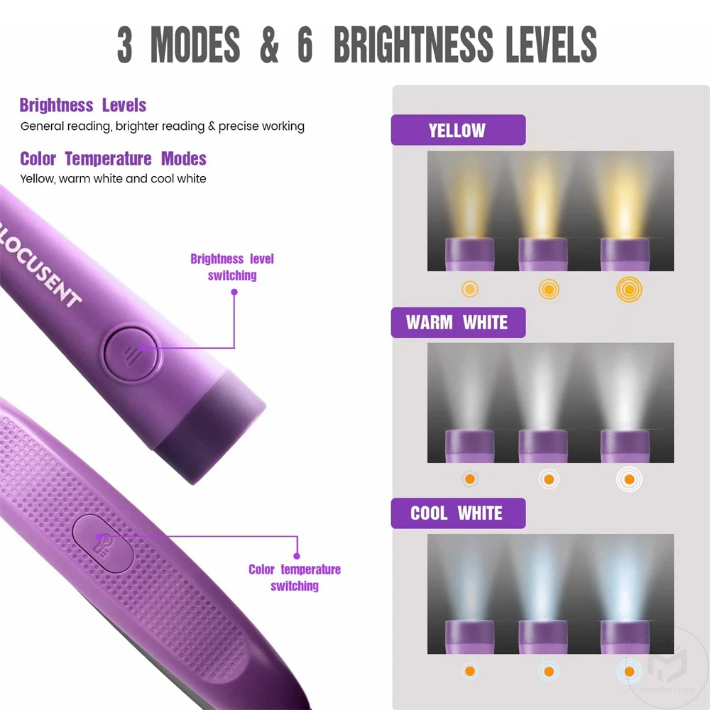 고품질 LED 목 독서 등 책 빛 독서 등 침대 3 색 6 밝기 레벨 USB 충전식 읽기 빛
