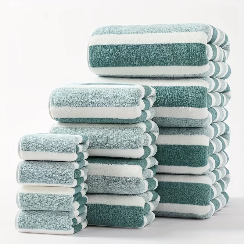 12-Piece Set: Quick-Dry, Highly Absorbent Striped Towels 4
