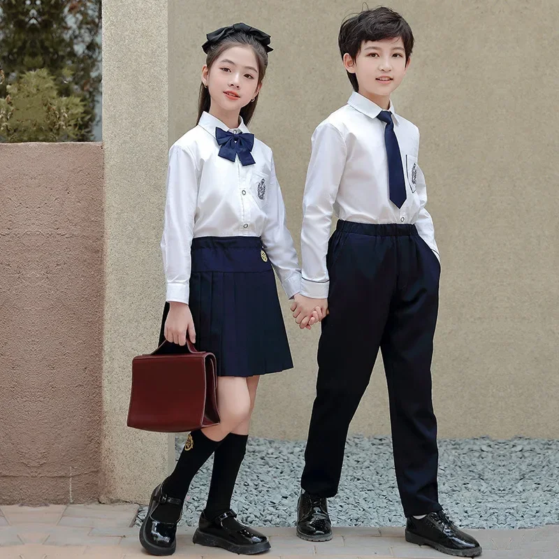 

British Style School Uniform Children White Shirt Skirt Pants Suit Elementary School Kindergarten Stage Performance Class Outfit