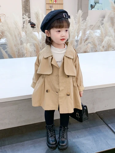 영국 스타일 봄 가을 코튼 여아 트렌치코트, 어린이 바람막이, 어린 소녀 패션, 더블 브레스트 재킷 의상 2