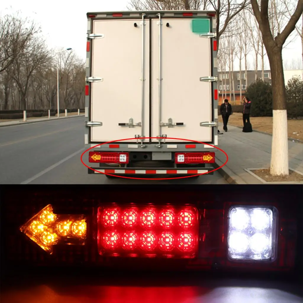 2PCS 19LED Car Trailer Truck Rear Tail Light Brake Reverse Lamp Stop Turn Signal For Trailer Truck Caravans Taillights Van Truck