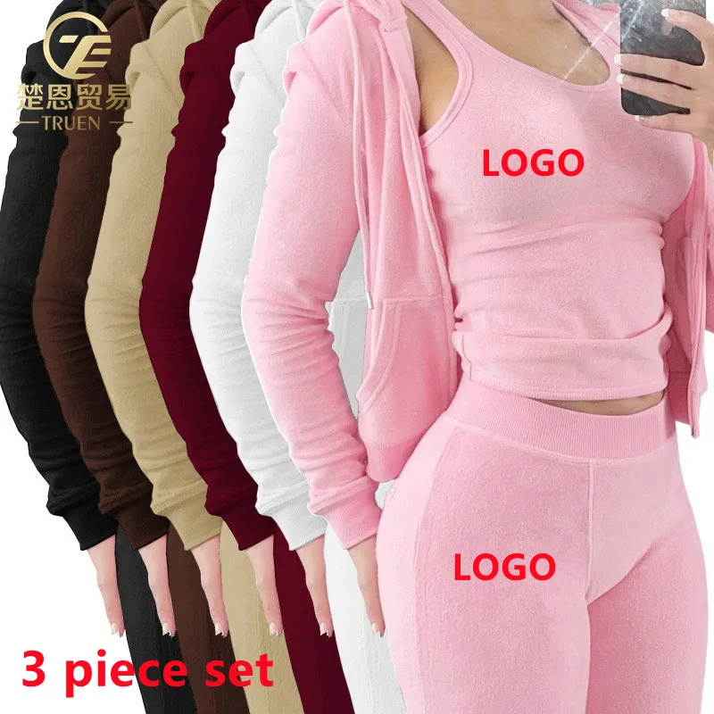 

Sweatpants and Hoodie 3 Piece Set Fall 2022 Women Clothes Loungewear Terry Towel Clothing Crop Vest Sweatshirt Tracksuit Legging