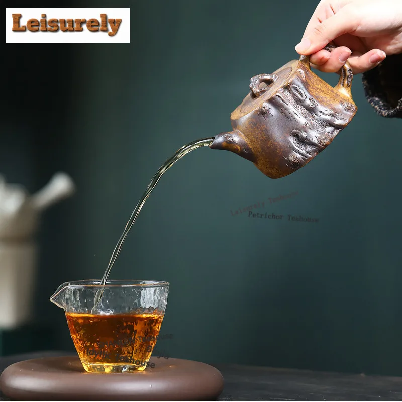 310ml Yixing Purple Clay Teapot Artists Handmade Tree Stumps Pot Raw Ore Wood-fired Porcelain Mud Tea Making Kettle Zisha Teaset