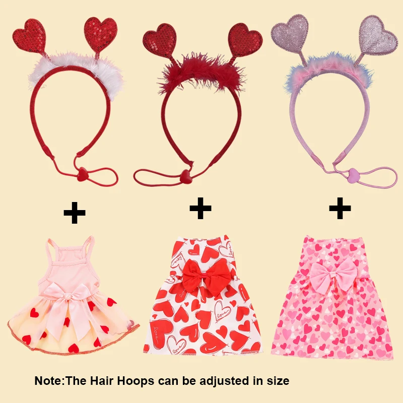 Ropa para mascotas de San Valentín | Tres tipos de lindos vestidos de princesa con estampado de amor para mascotas pequeñas y medianas, combinados con_voghion.com