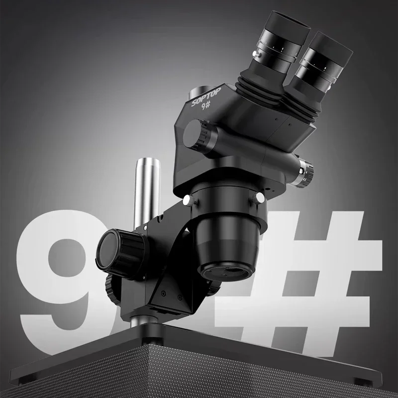 소프탑 9    삼안 헤드 6.7-4.5X Simul Focal 연속 줌 스테레오 현미경 WF10X/22mm 접안 렌즈 전화 PCB 납땜