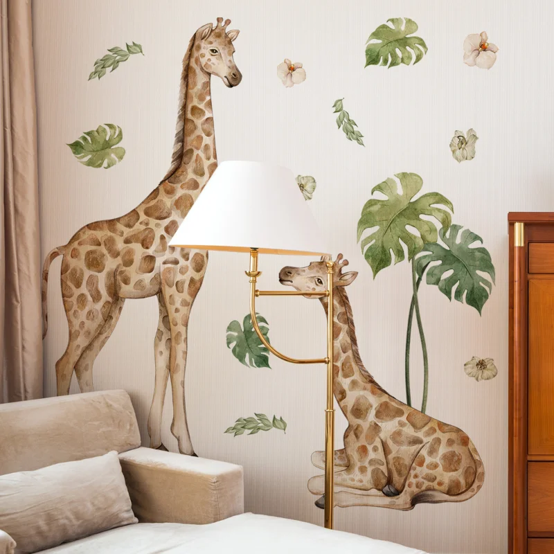 Large Safari Animals Giraffe Nursery Wall Sticker for Kid Room Living Room Decor Nordic Jungle Animals Giraffe Decals Wallpaper