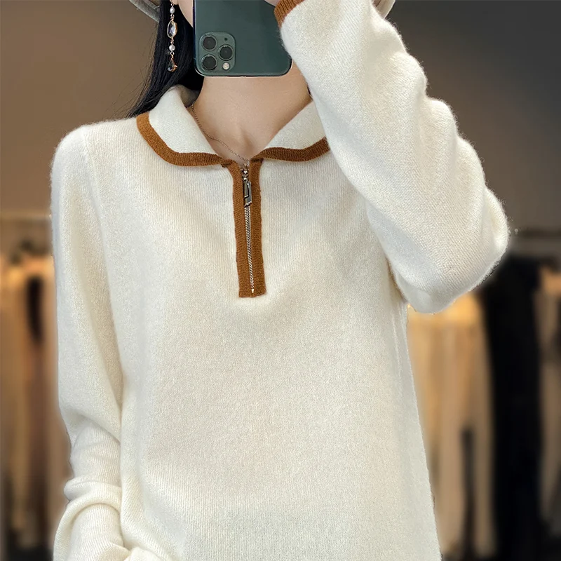 

Women's Doll Collar Pullover Clothing 100% Merino Wool Sweater Autumn and Winter New Knit Undercoat Shirt Fashion Korean Edition