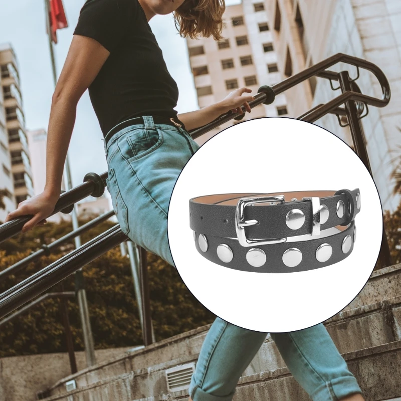 Adjustable Pin Buckle Waist Belt PU Alloy Large Rivet Belt Hot Girls Women Waist Belt for Coat Skirts Jeans Durable