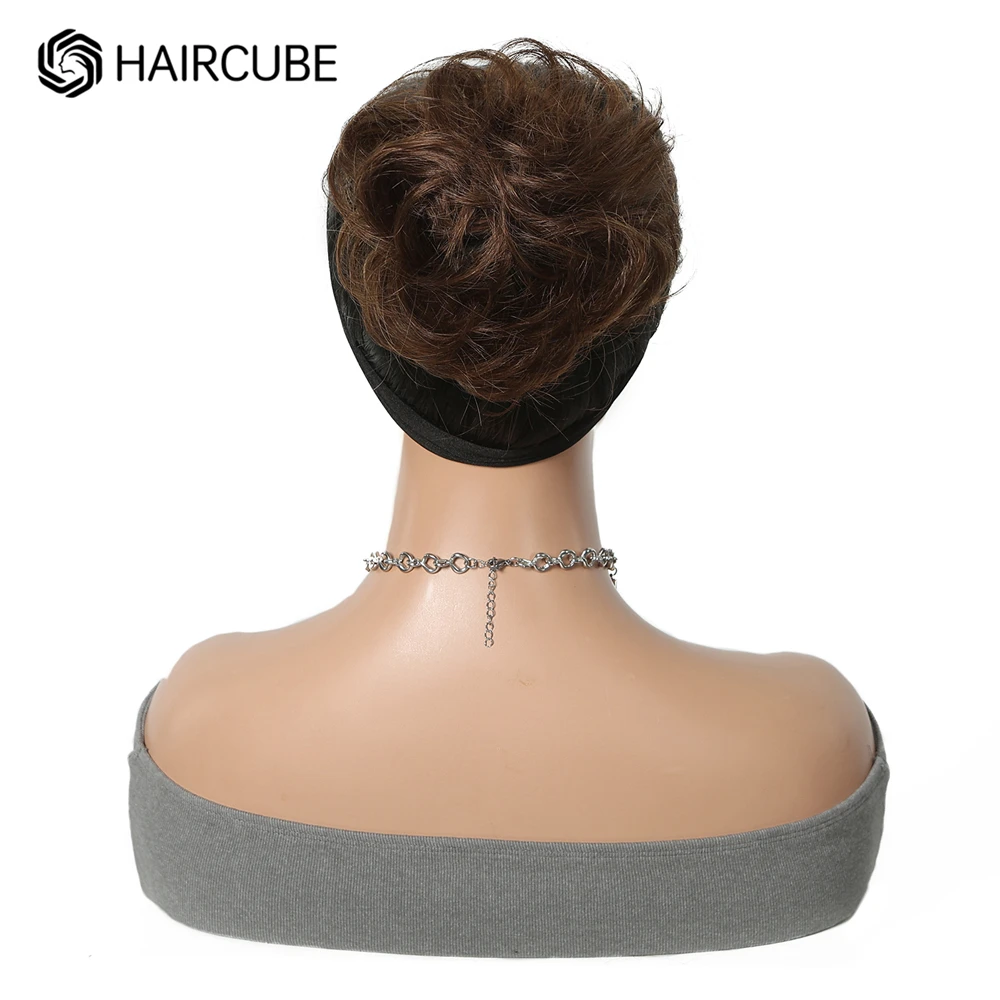 HAIRCUBE Human Hair Bun Wig Ladies Ponytail Hair Extension Scrunchie Elastic Wave Curly Hairpieces Scrunchie Wrap for Women