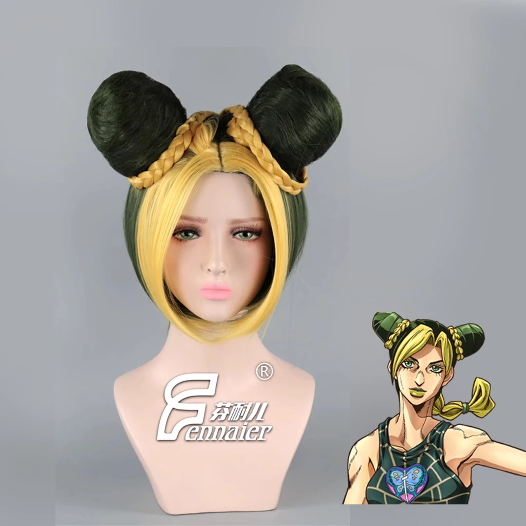 

Парики для косплея Джоджо из «невероятных приключений», термостойкие синтетические искусственные волосы с пучками, смешанных цветов, йолине куджэ