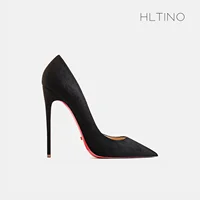 Woman shoes High Heels luxury women's shoes Brand Pumps Red Shiny Bottom Pointed Toe Black Leather Sexy Office Shoes 12cm 35-44 2