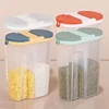 Double Grid Plastic Cereals Food Storage Jar Container Kitchen Organizer Eco Friendly Cookie Box Dried Grains Tank with Lids 5