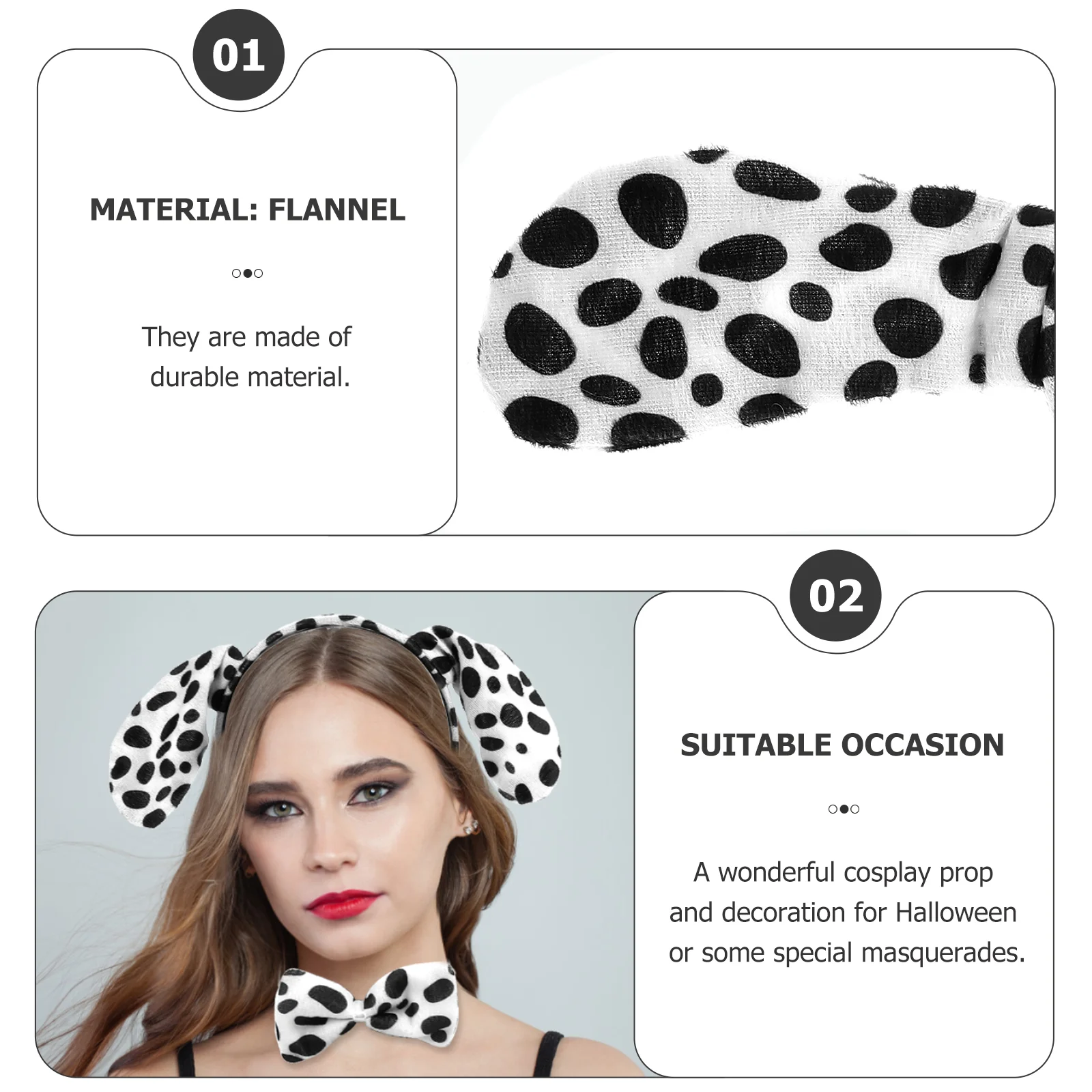 3 Sets Dalmatian Ears Headband Tail Bow Tie Costumes Halloween Head Hoops Animals Headbands Dog Ear Design Novelty Special Use