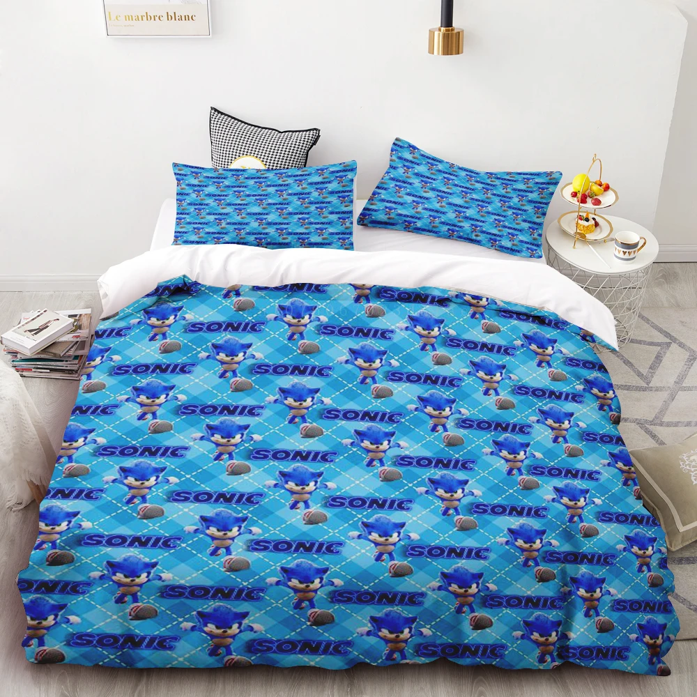 thumbnail image 1 of 1 funda de edredón y 2 fundas de almohada Juego de edredón con impresión digital 3D Sonic, suave, para decorar el hogar, 100 % poliéster, tamaño king, regalo para adolescentes, 1 of 5