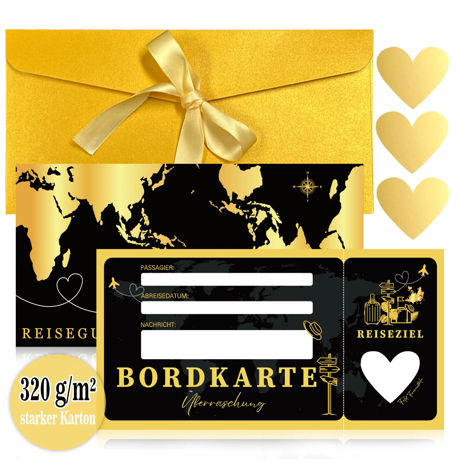 3 set siyah altın seyahat kuponları, biniş kartları, sürpriz hediye setleri, Sevgililer Günü seyahat sürpriz kartları kazımalı