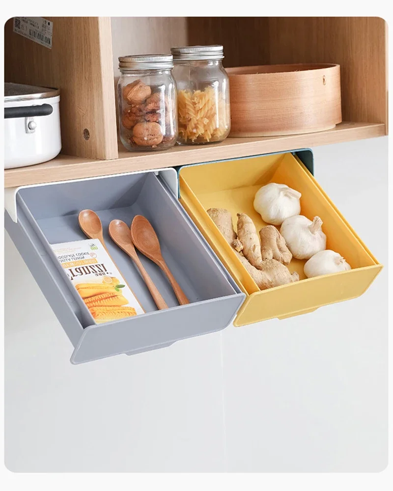 Description Picture 4 of itemSelf-Adhesive Storage Drawer Punch-free Under Desk Storage Box Hanging Organizer School Stationery Case Pencil Tray Holder