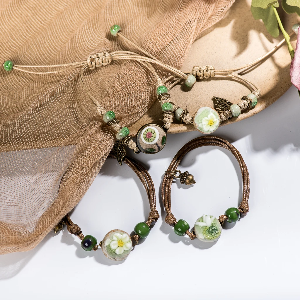 Forest Series Pottery Pendant hand-kneaded Ceramic Adjustable DIY Bracelet Gift Jewelry For Women #82621 bracelet jewelry
