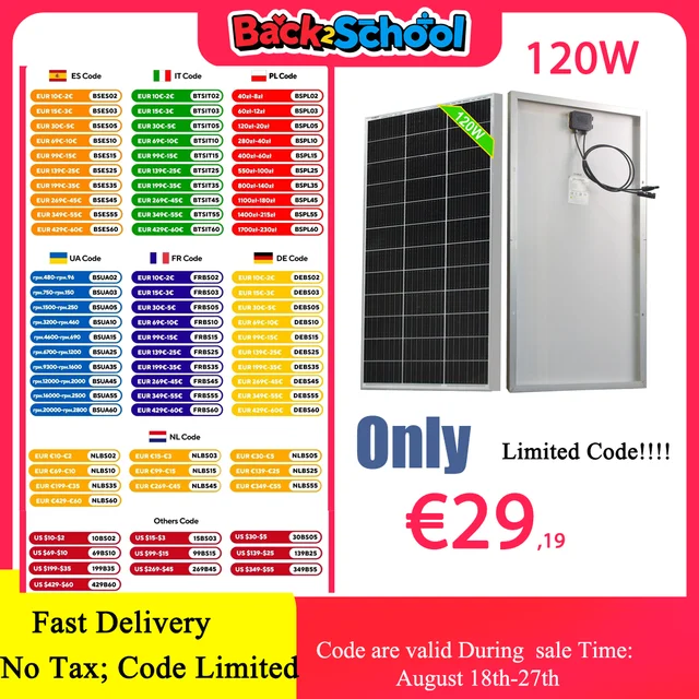 Panneau solaire rigide en verre 120W 240W 360W 480W, panneau photovoltaïque 18V, cellule solaire monocristallin 12V/24V, chargeur de batterie pour toit de maison 1