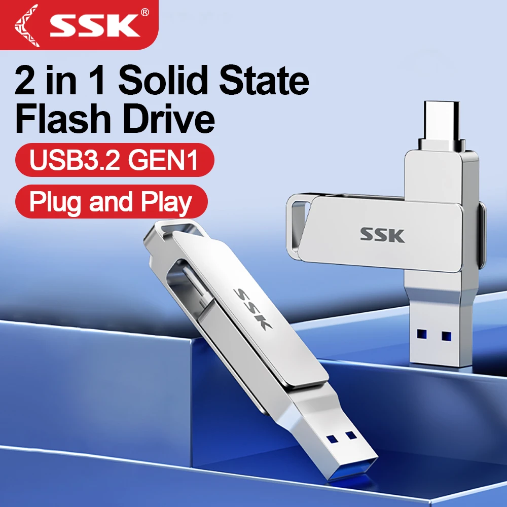 2 in 1 OTG USB 3.2 & Usb-C Flash Pen Drive Memory Stick Usb3.2 Flash Disk 64GB/128GB/256GB Type C Pendrive for PC Tablet