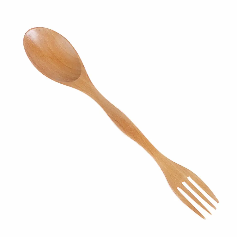 Natural Wood Dual Head Spoon Fork for Dining