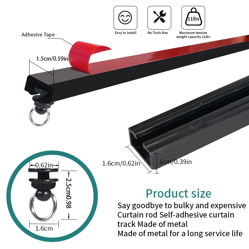 Self-Adhesive Curtain Track Kit No Drilling