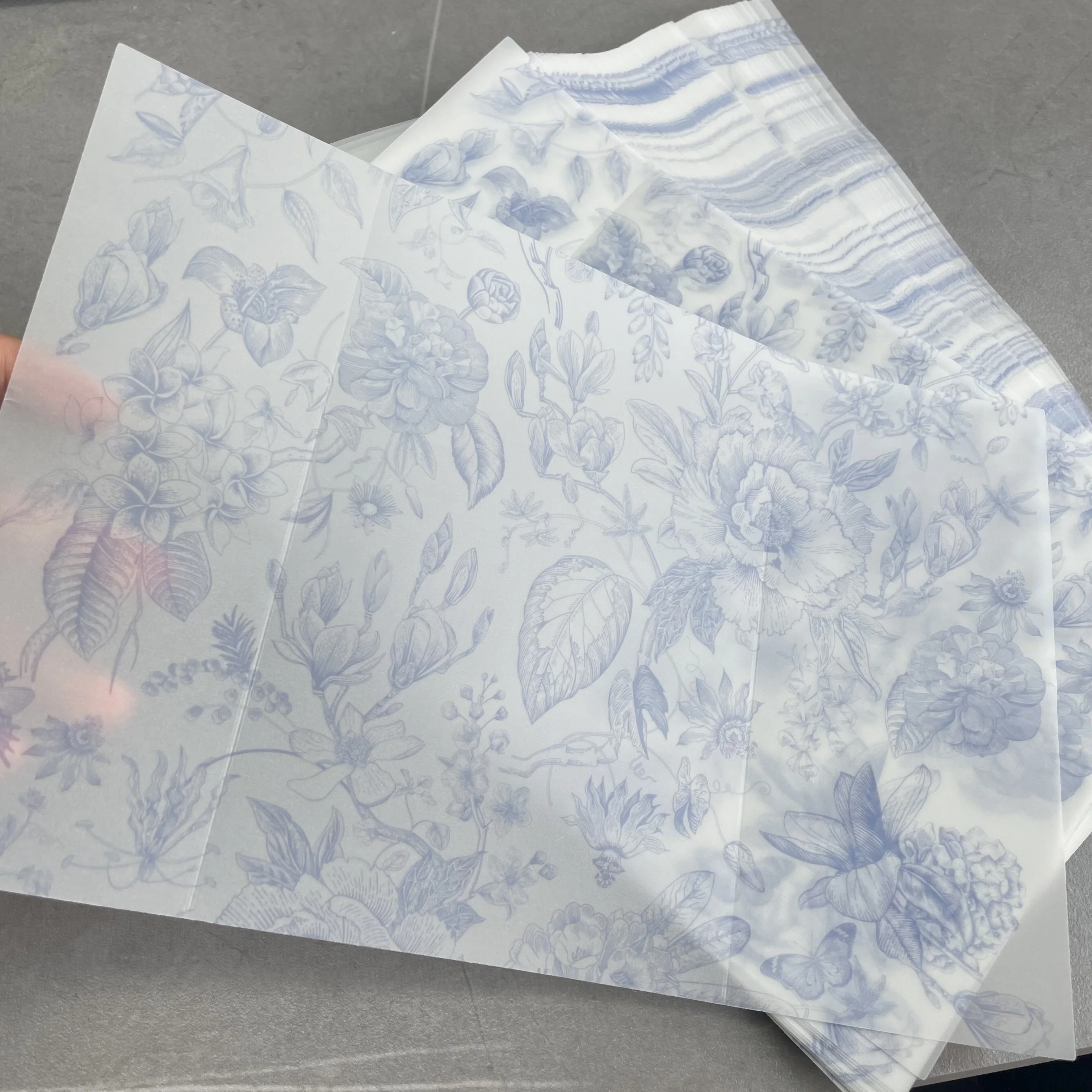 Blue green or pink flower Vellum Wrap suitable for a 5 x 7 Wedding Invitation