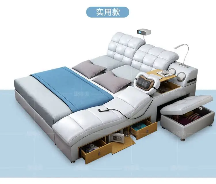 European King Double Bed Wood Queen Headrest Multifunctional Double Bed Twin Smart Luzko Wielofunkcyjne Furniture For Bedroom